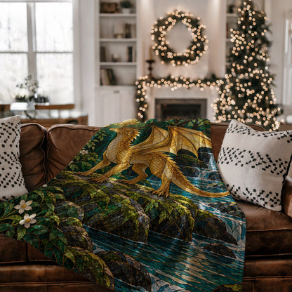 Gold Andarna Velveteen Plush Blanket on a couch