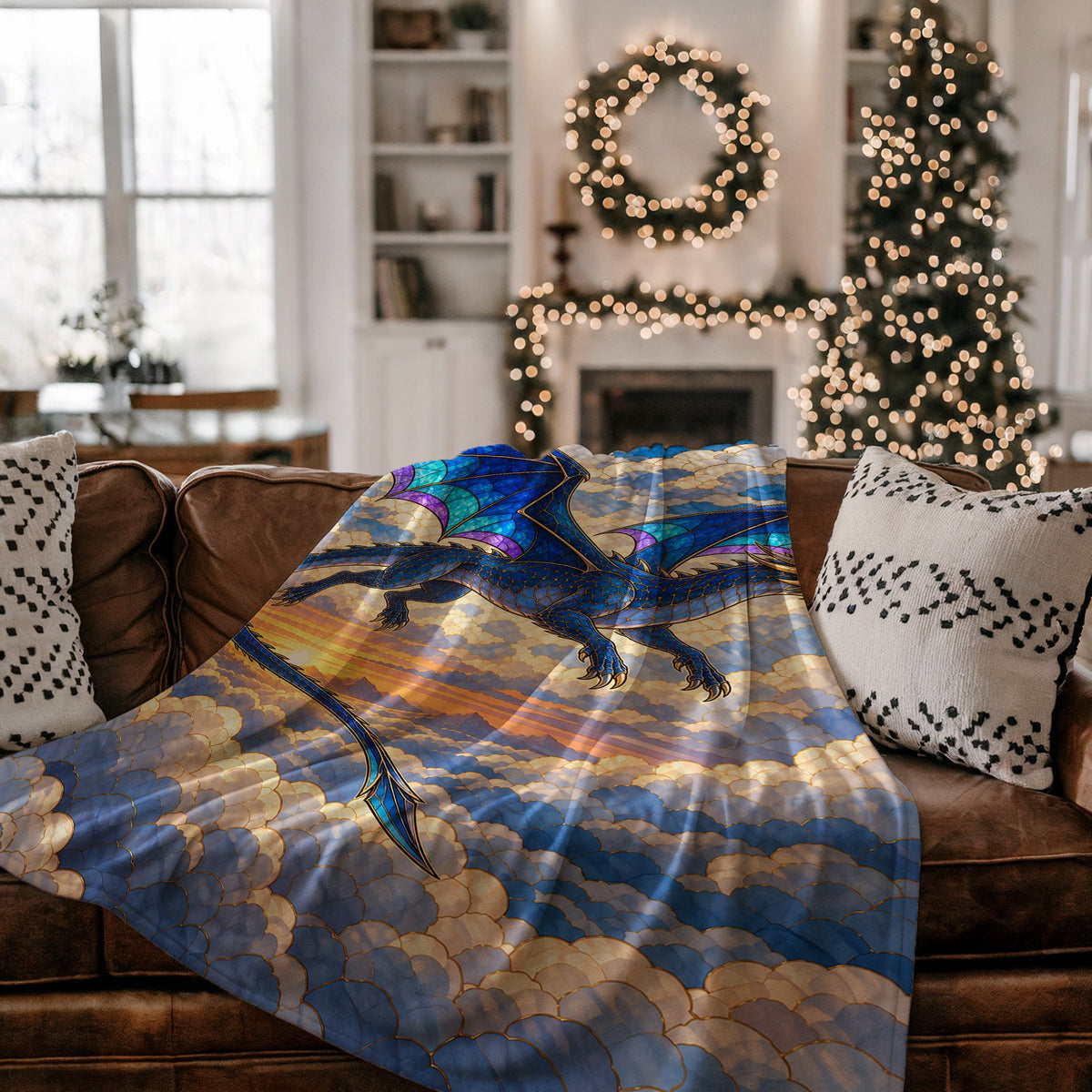 Sgaeyl Dragon Velveteen Plush Blanket on a couch