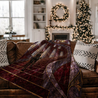 Nesta's Staircase Velveteen Plush Blanket on a couch
