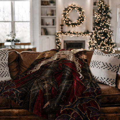 Ice, Fire, and Stone Velveteen Plush Blanket on a couch
