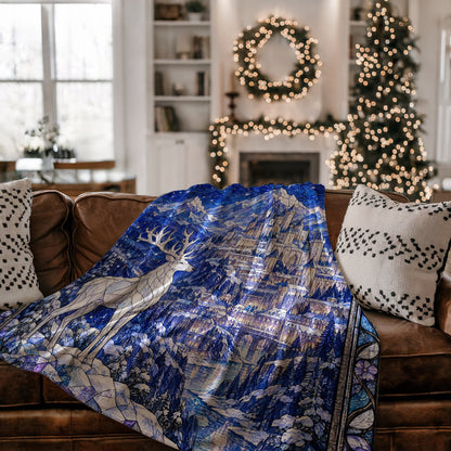 Orynth in Winter Stained Glass Velveteen Plush Blanket on a couch