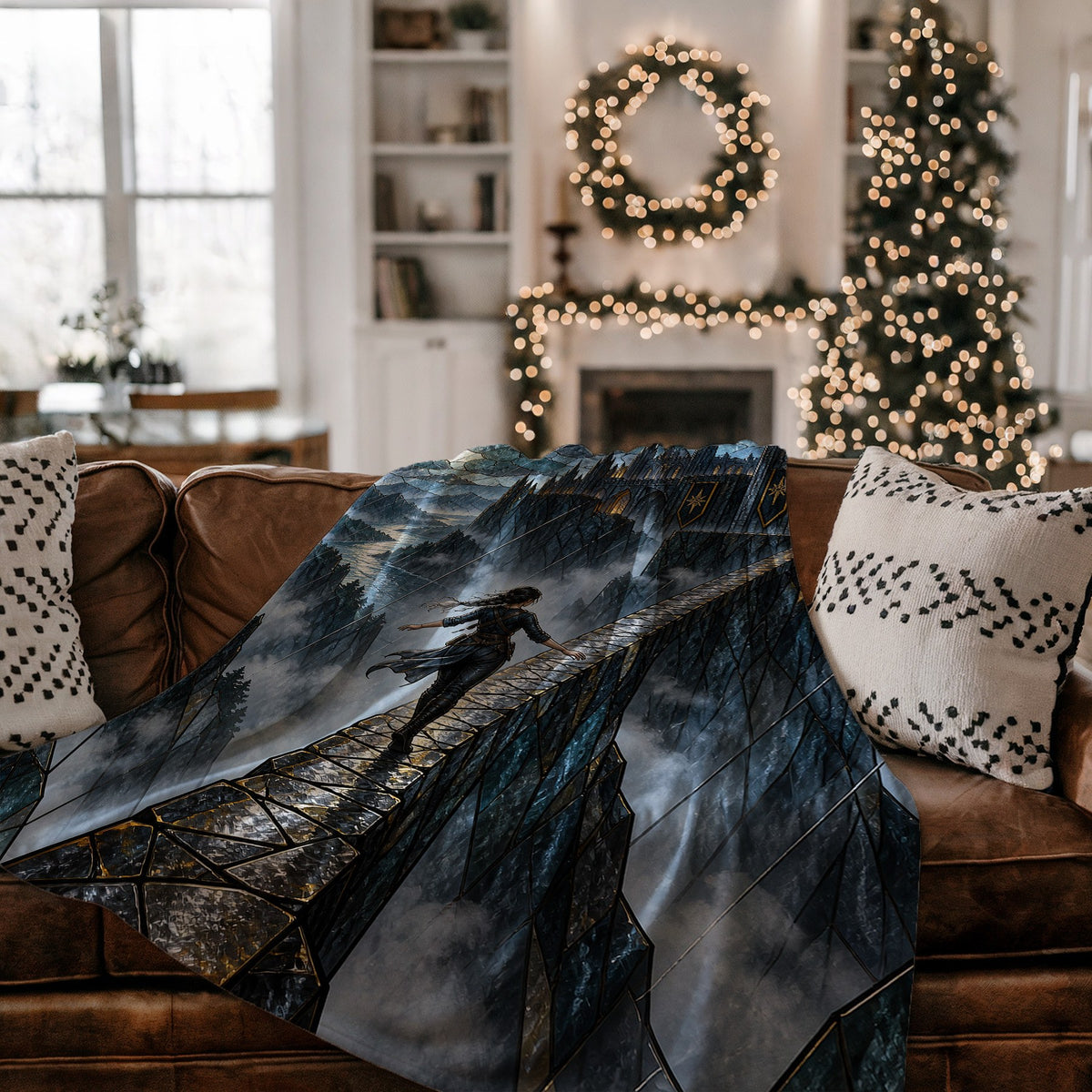 Parapet Velveteen Plush Blanket on a couch