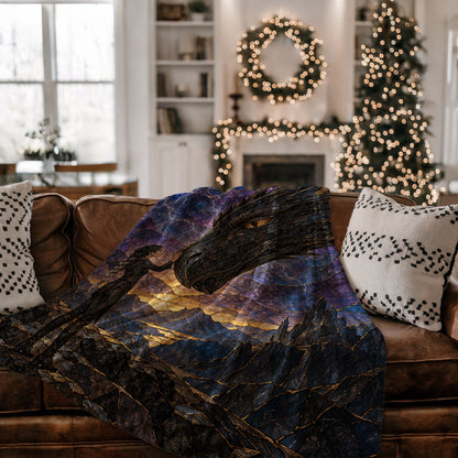 Dragon Rider Velveteen Plush Blanket on a couch