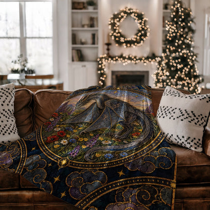 Abraxos in Bloom Stained Glass Velveteen Plush Blanket on a couch
