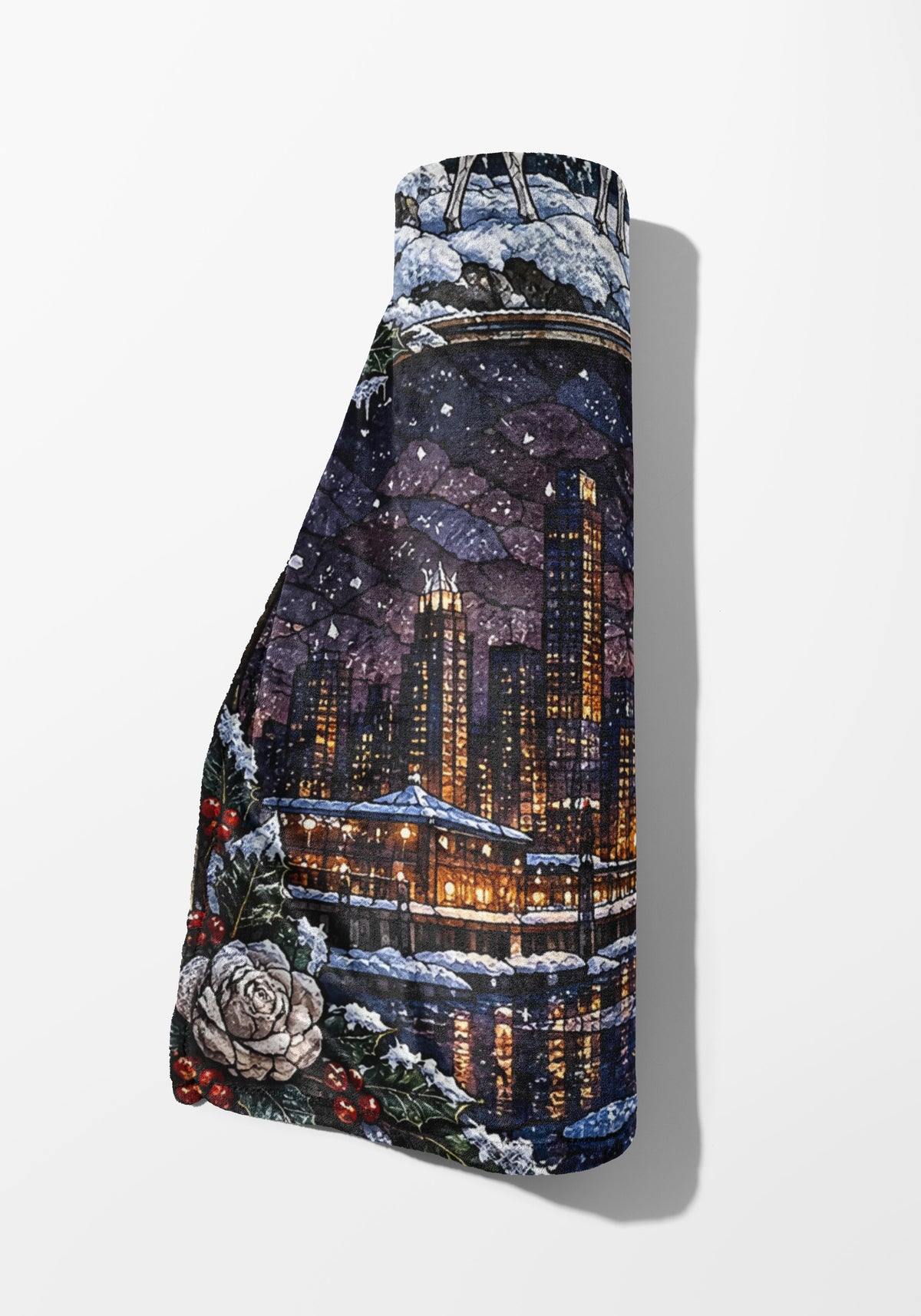 Winter Maasverse Stained Glass Velveteen Plush Blanket rolled up