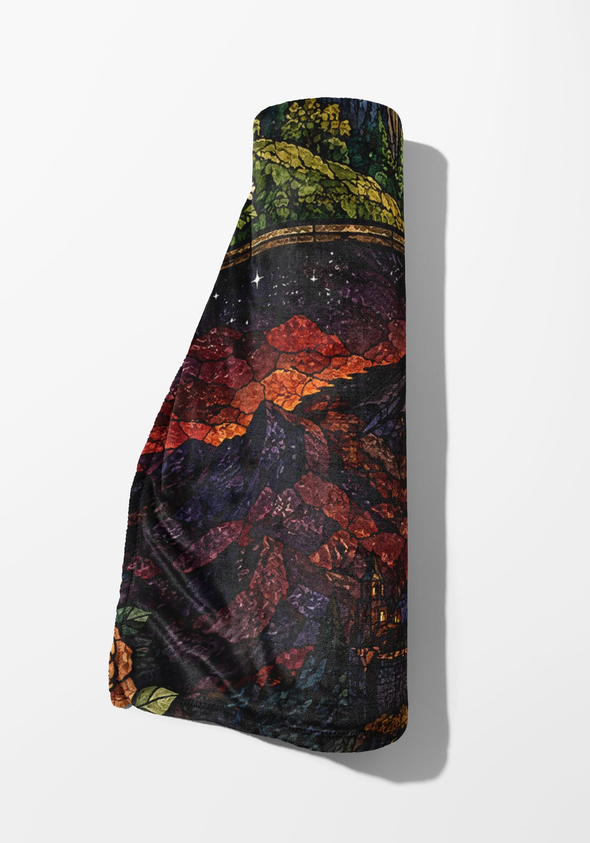 Empyrean Stained Glass Velveteen Plush Blanket rolled up