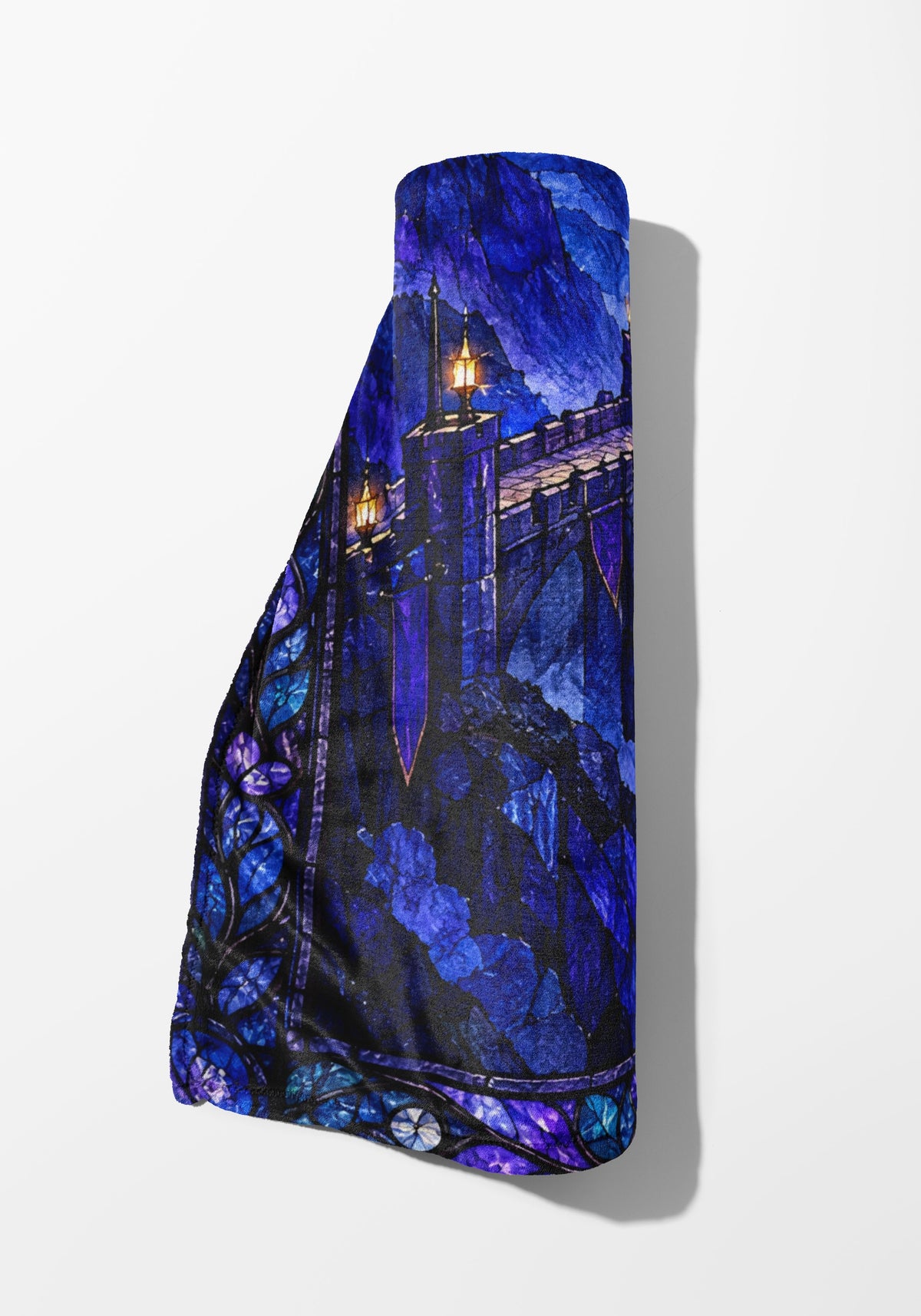 Basgiath by Night Stained Glass Velveteen Plush Blanket rolled up