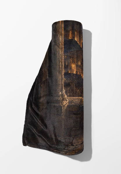Feyre over Velaris Velveteen Plush Blanket rolled up