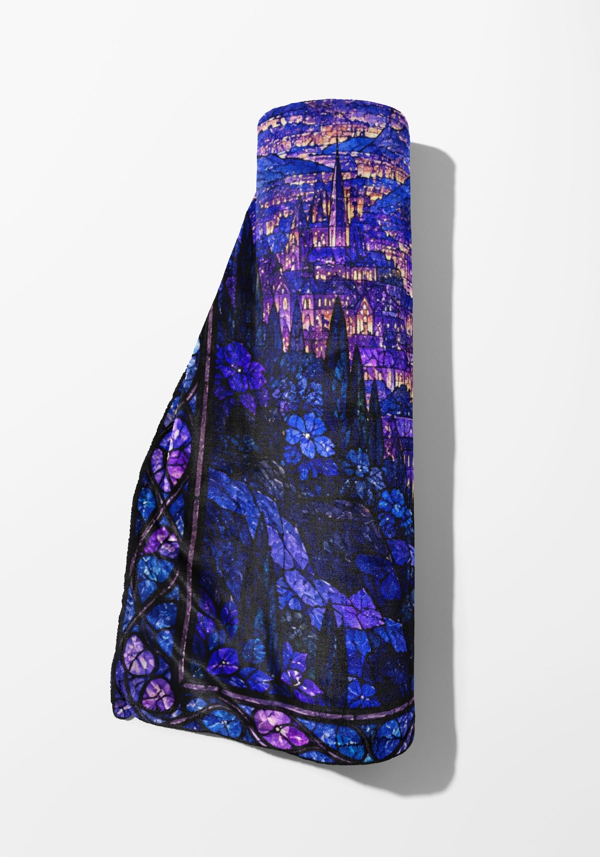 Starfall over Velaris Stained Glass Velveteen Plush Blanket rolled up