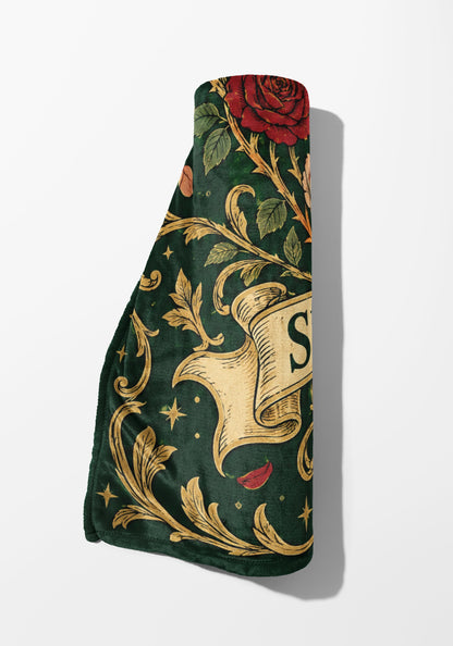Spring Court Masquerade Crest Velveteen Plush Blanket rolled up