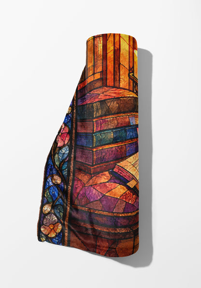 The Reader's Window Stained Glass Velveteen Plush Blanket rolled up