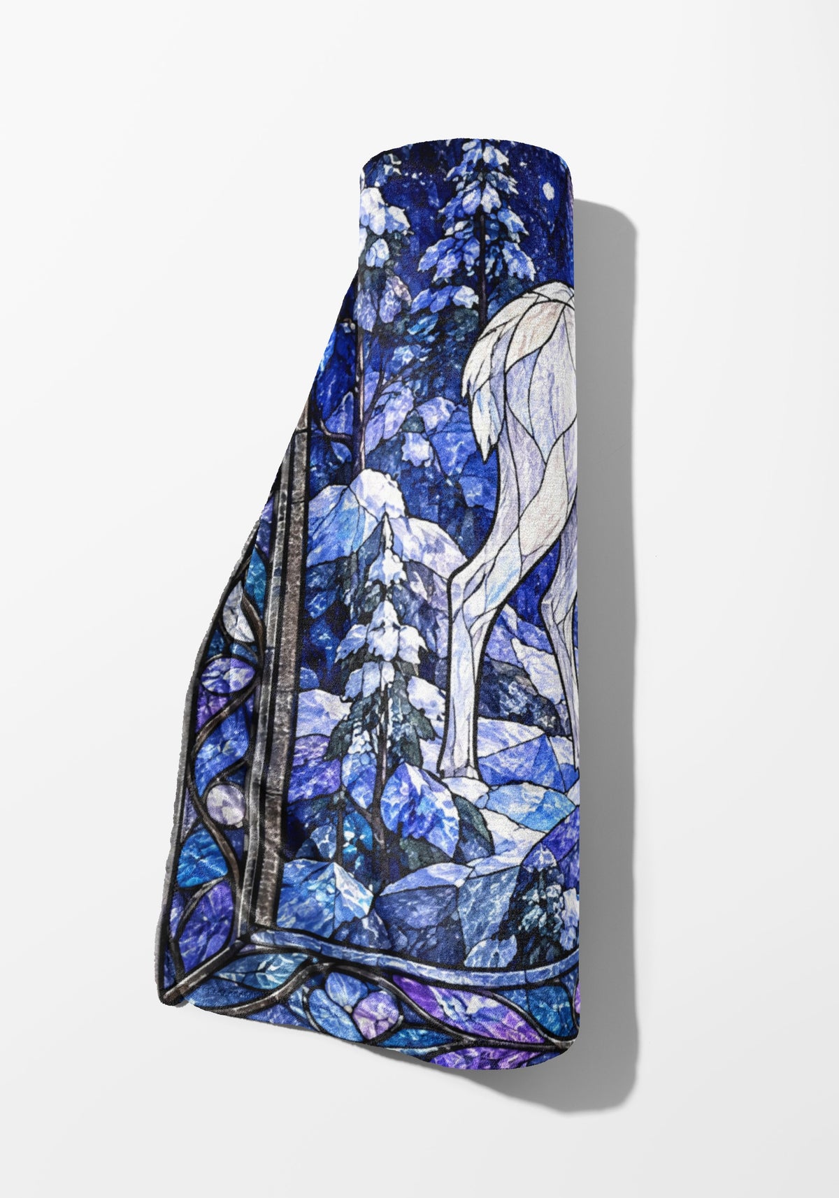 Orynth in Winter Stained Glass Velveteen Plush Blanket rolled up