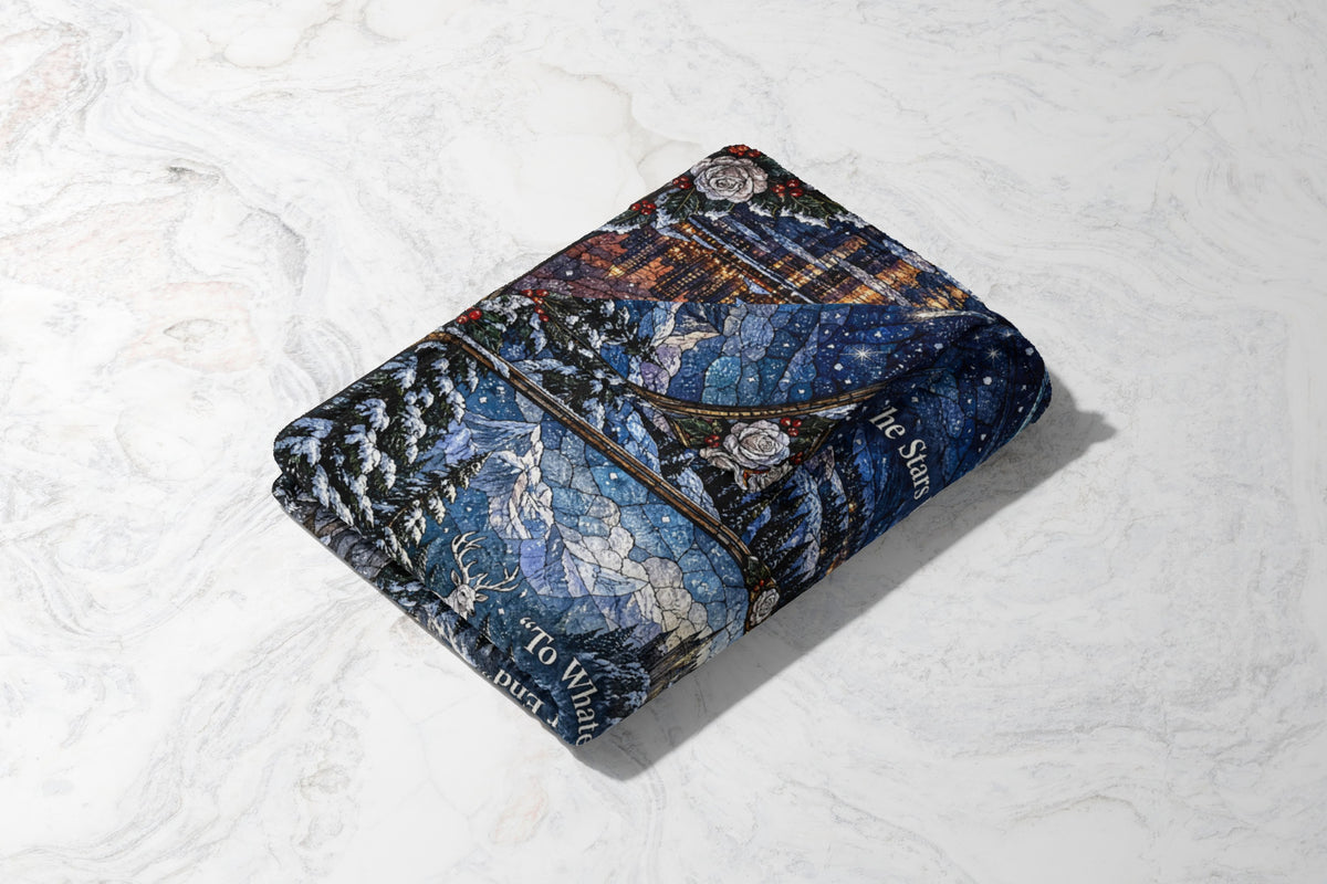 Winter Maasverse Stained Glass Velveteen Plush Blanket folded