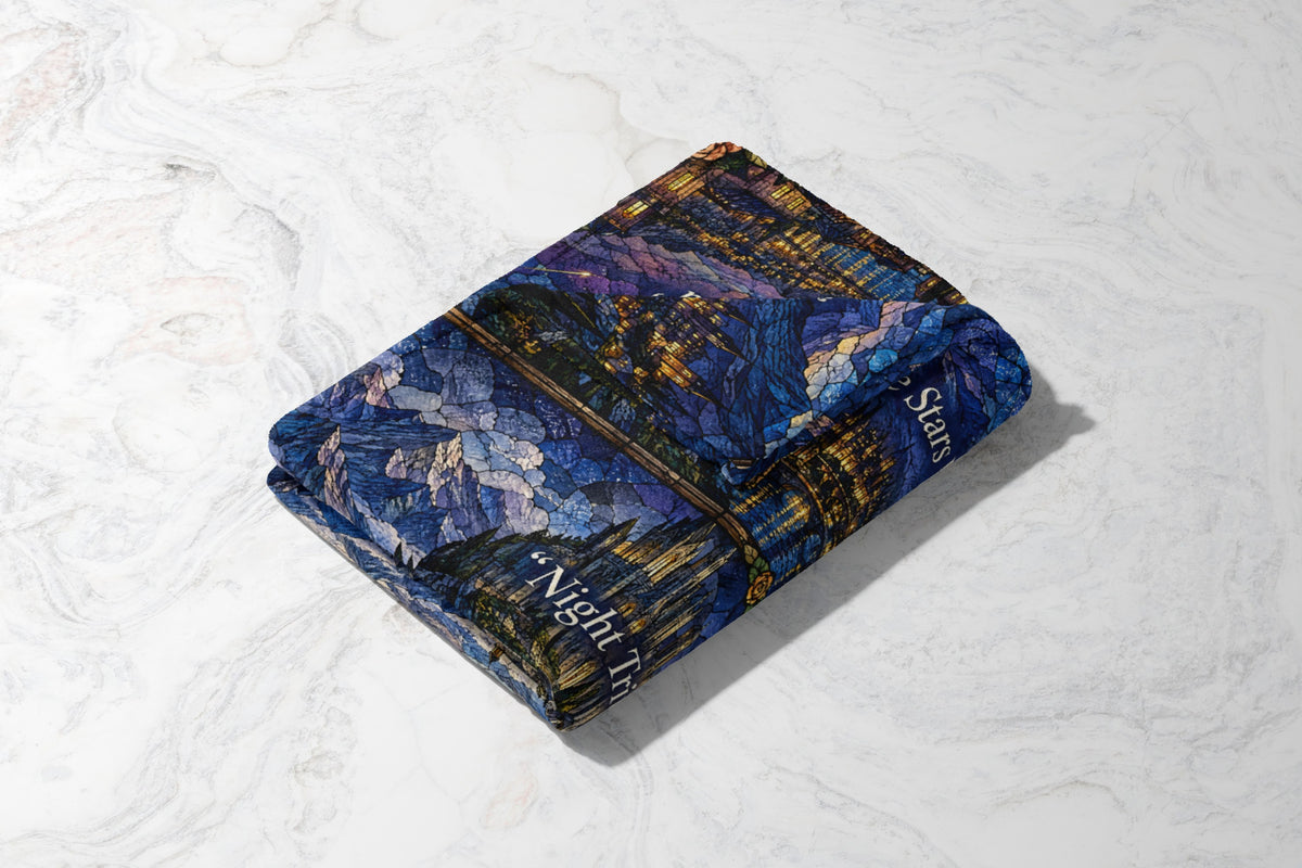 Night Court Stained Glass Velveteen Plush Blanket folded