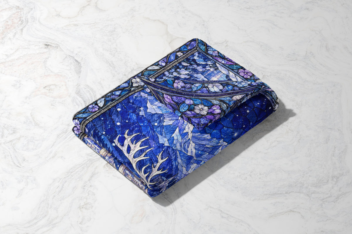Orynth in Winter Stained Glass Velveteen Plush Blanket folded