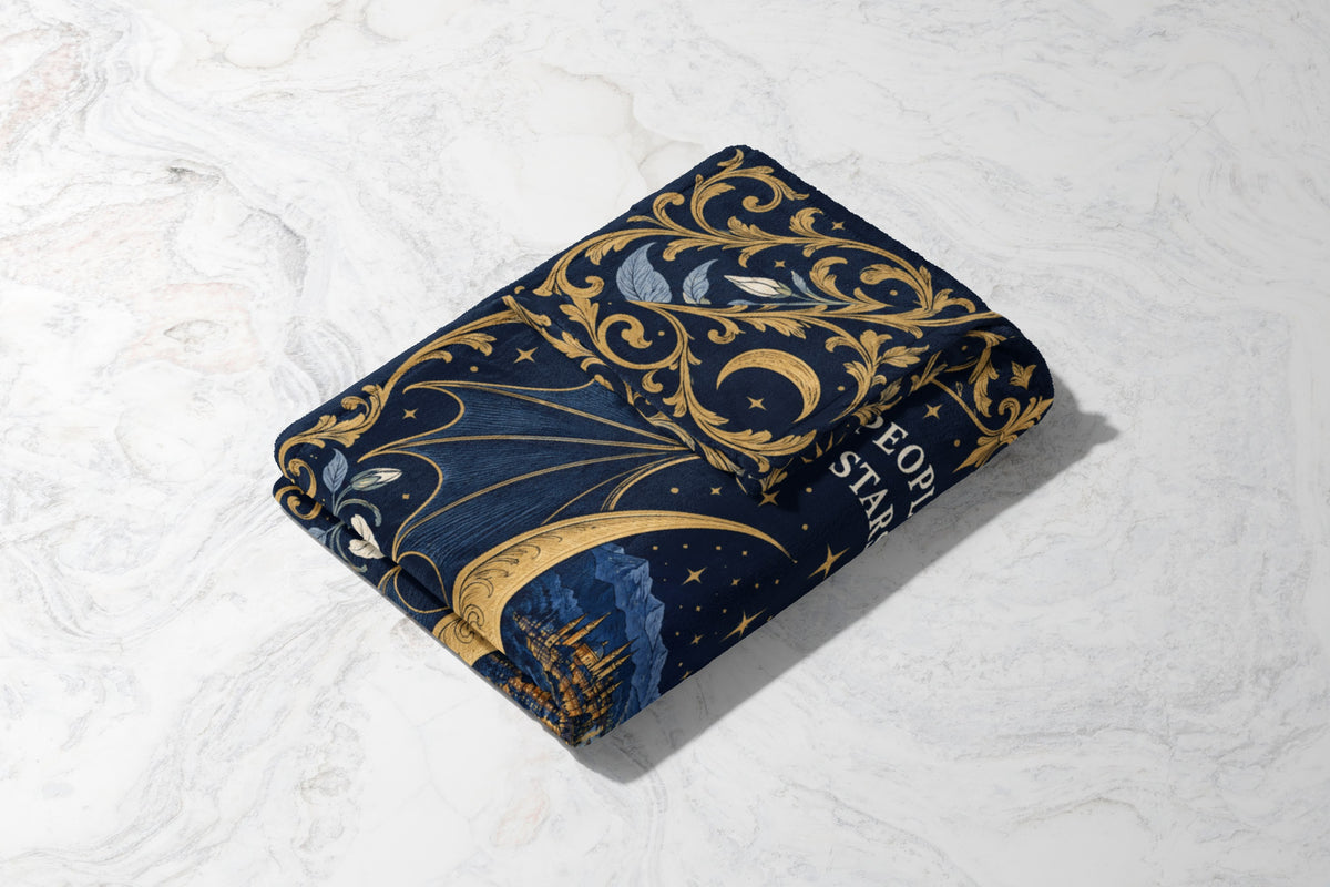 Velaris City of Starlight Crest Velveteen Plush Blanket folded