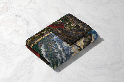 Wyvern at the Mountain Pass Velveteen Plush Blanket folded