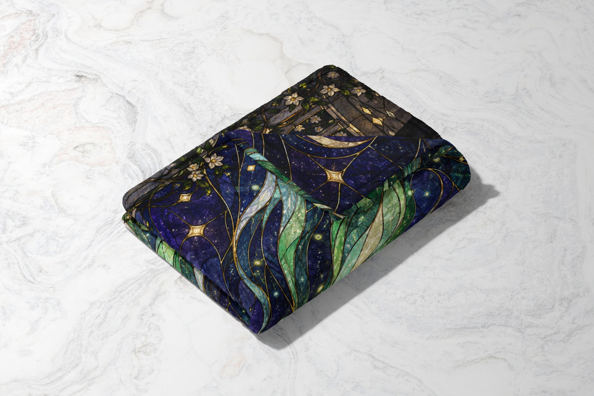 Starfall Stained Glass Velveteen Plush Blanket folded