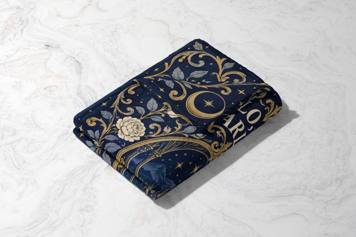 Hello Feyre Darling Crest Velveteen Plush Blanket folded