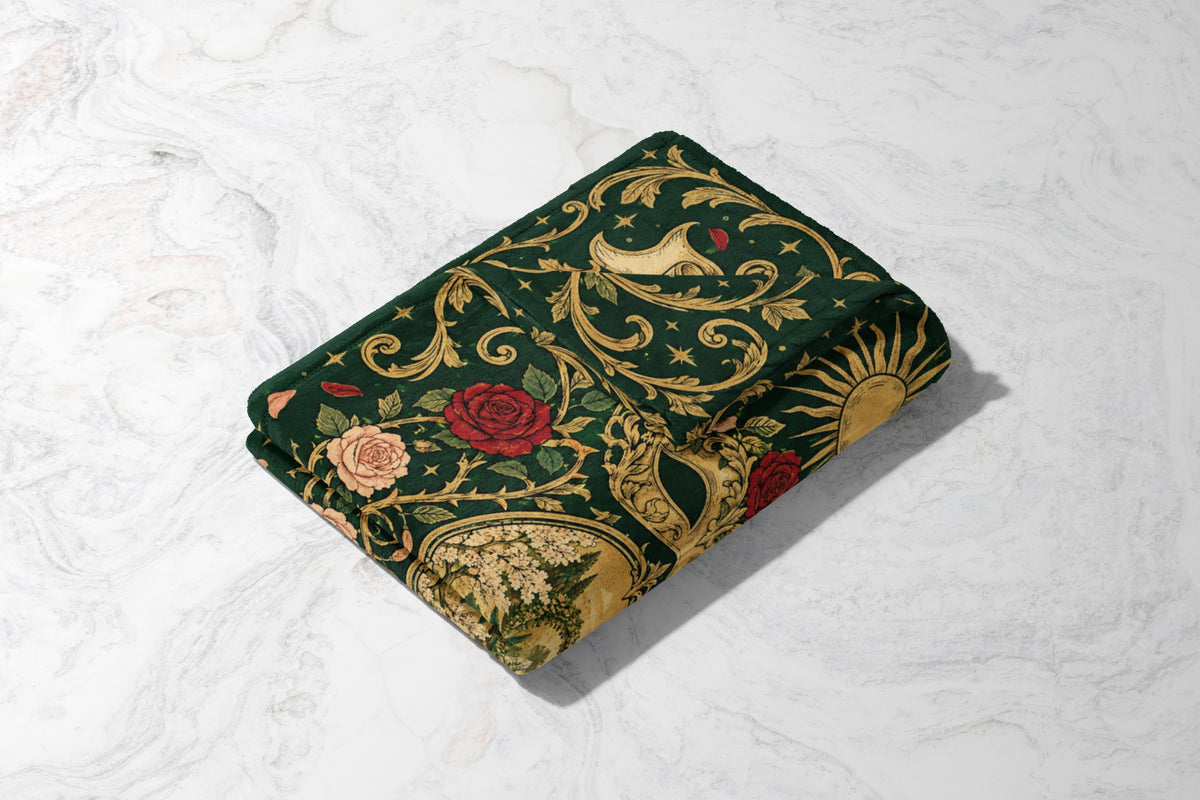 Spring Court Masquerade Crest Velveteen Plush Blanket folded