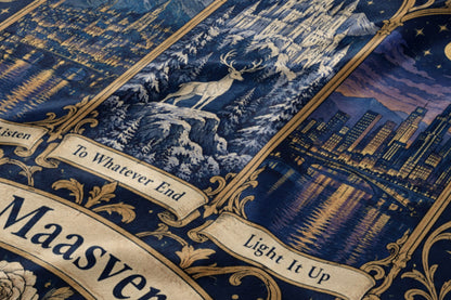 Maasverse Three Realms Crest Velveteen Plush Blanket close-up