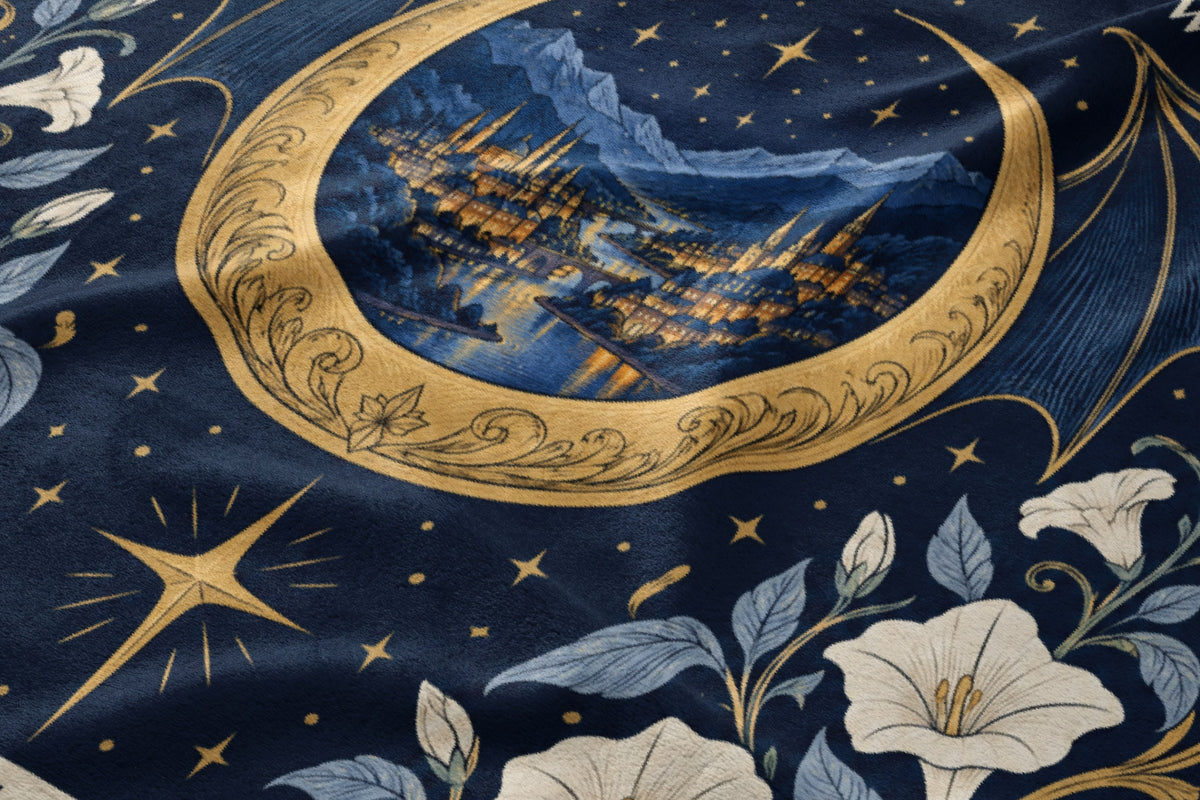 Velaris City of Starlight Crest Velveteen Plush Blanket close-up