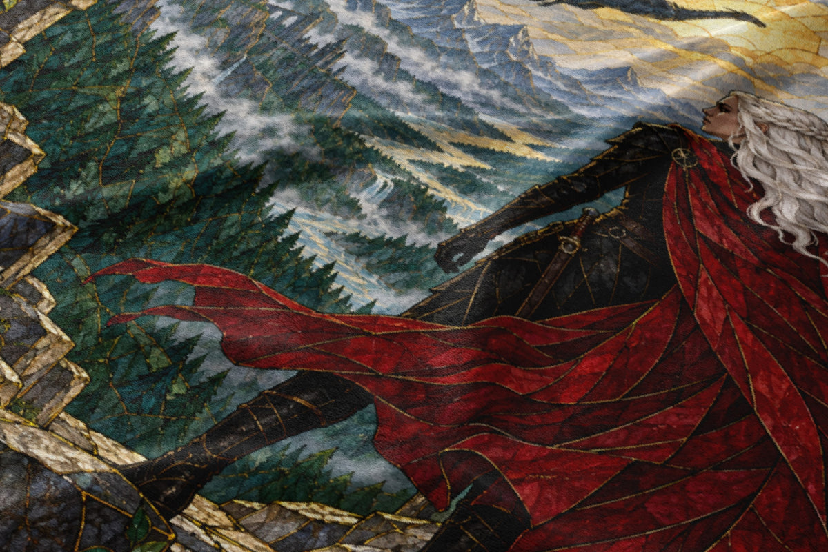 Wyvern at the Mountain Pass Velveteen Plush Blanket close-up