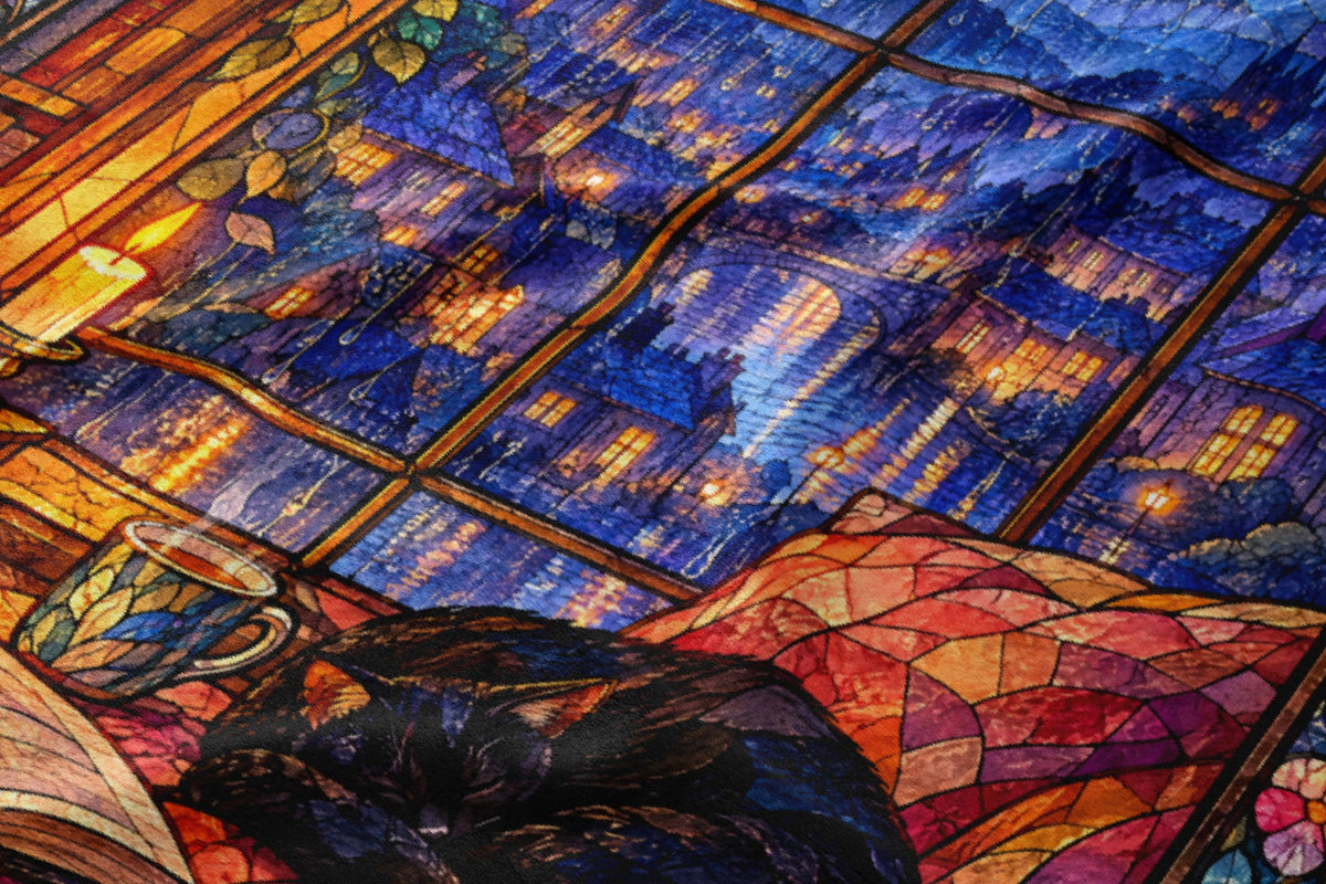 The Reader's Window Stained Glass Velveteen Plush Blanket close-up