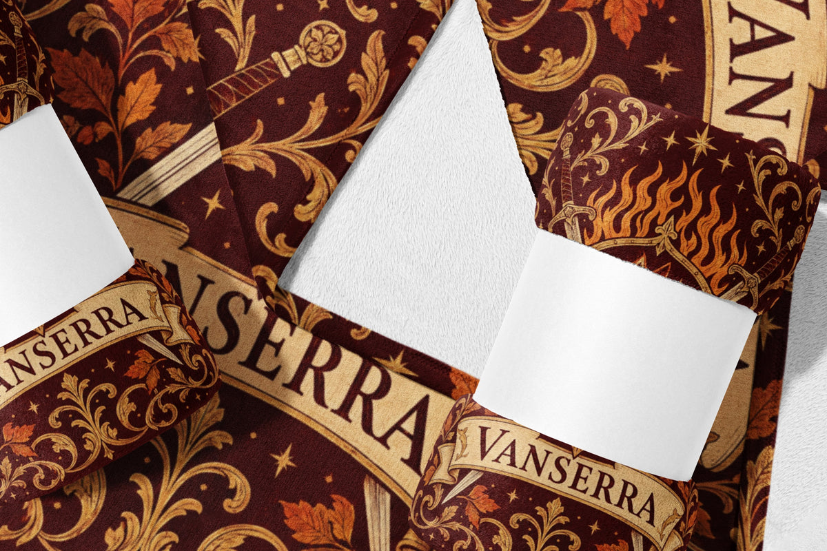 Vanserra Crest Velveteen Plush Blanket flat lay