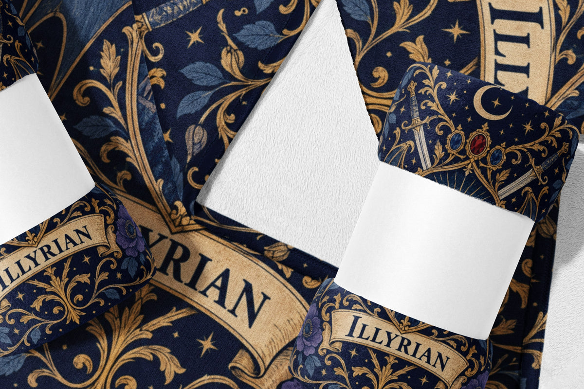 Illyrian Crest Velveteen Plush Blanket flat lay