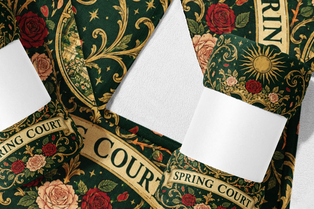 Spring Court Masquerade Crest Velveteen Plush Blanket flat lay