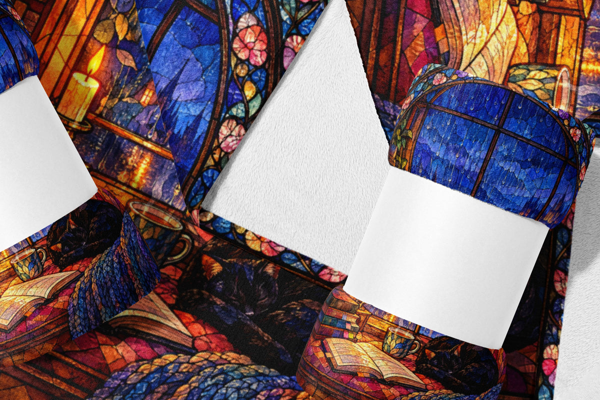 The Reader's Window Stained Glass Velveteen Plush Blanket flat lay