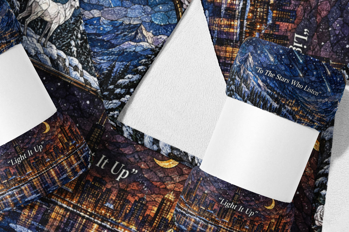 Winter Maasverse Stained Glass Velveteen Plush Blanket flat lay