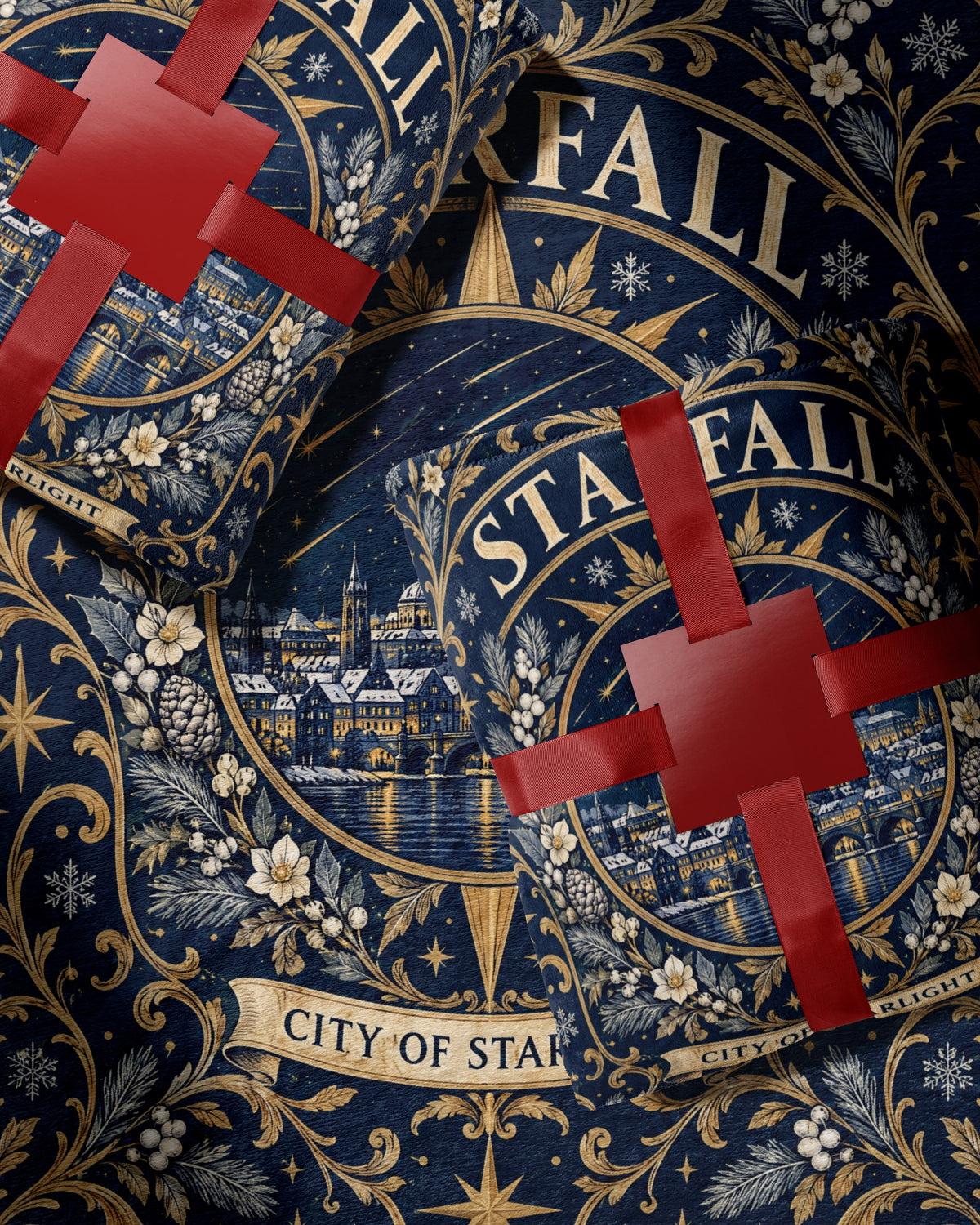 Starfall City of Starlight Crest Velveteen Plush Blanket wrapped as a gift