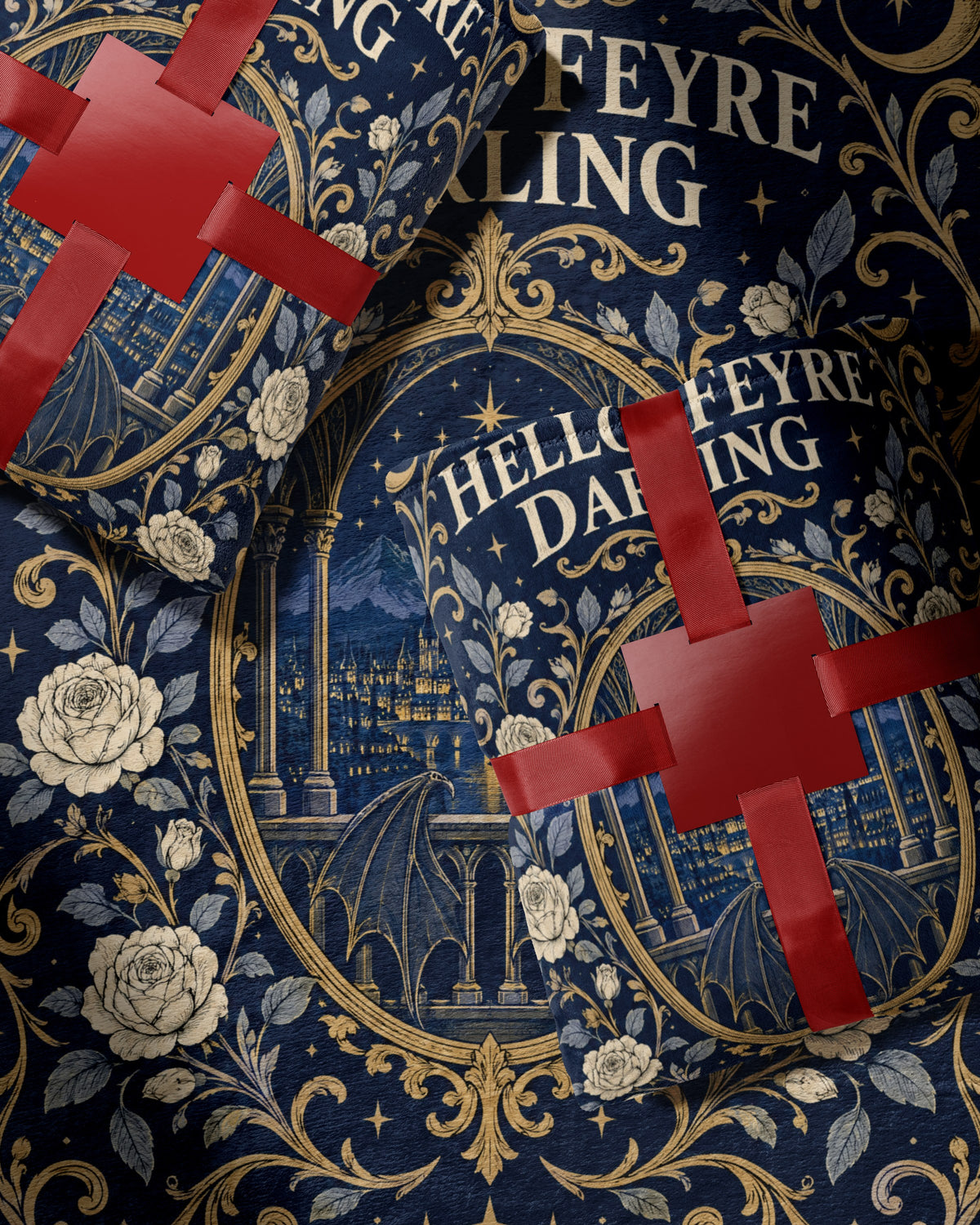 Hello Feyre Darling Crest Velveteen Plush Blanket wrapped as a gift