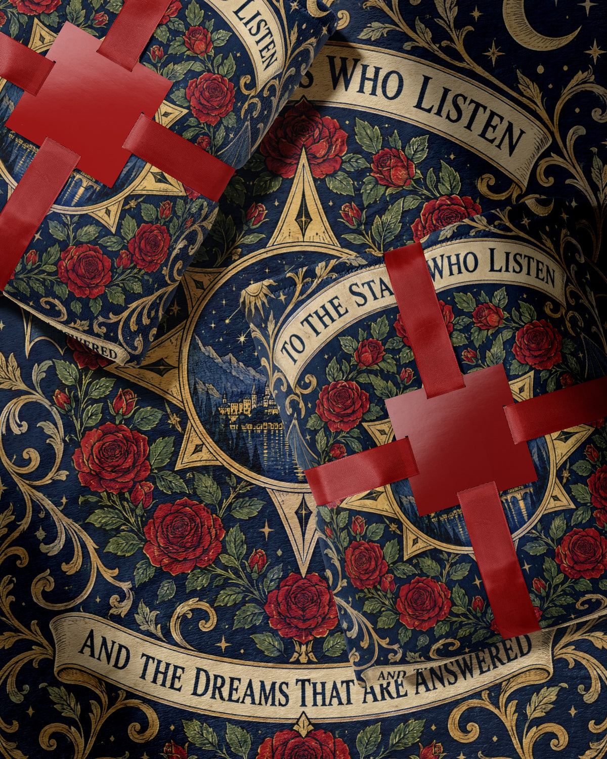 To The Stars Who Listen Rose Crest Velveteen Plush Blanket wrapped as a gift