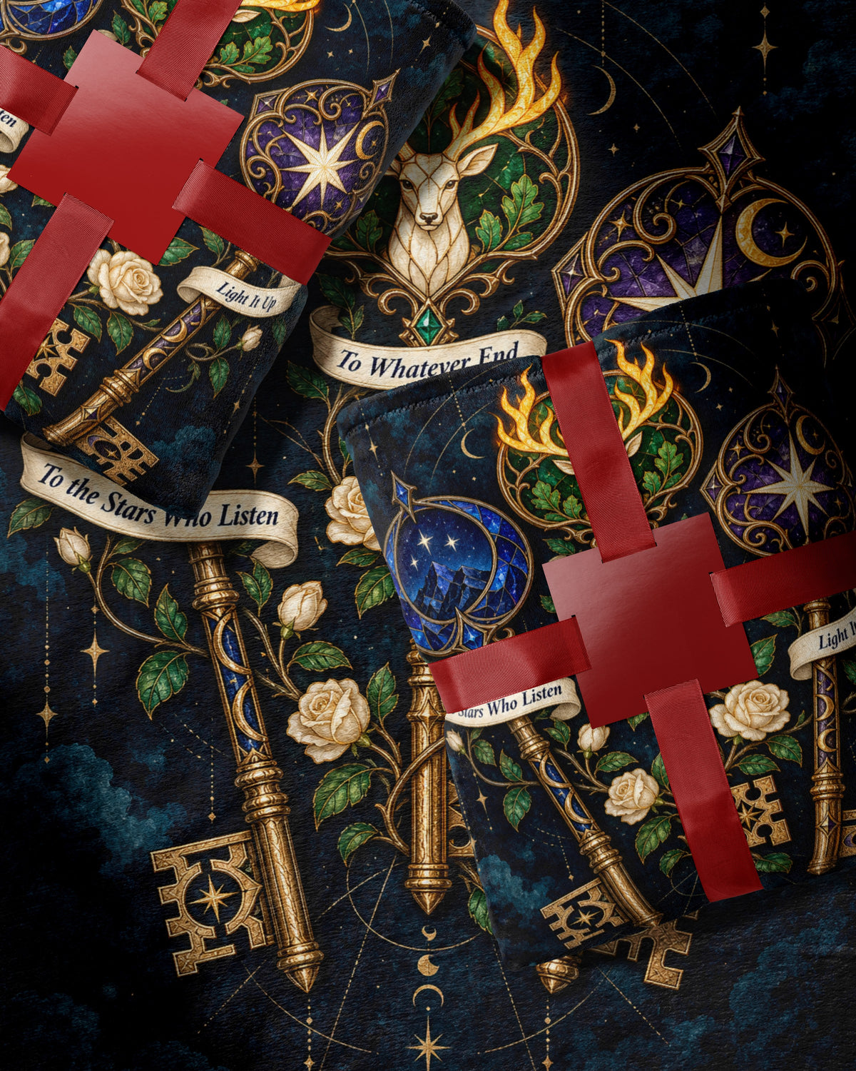 Bookish Maasverse Velveteen Plush Blanket wrapped as a gift