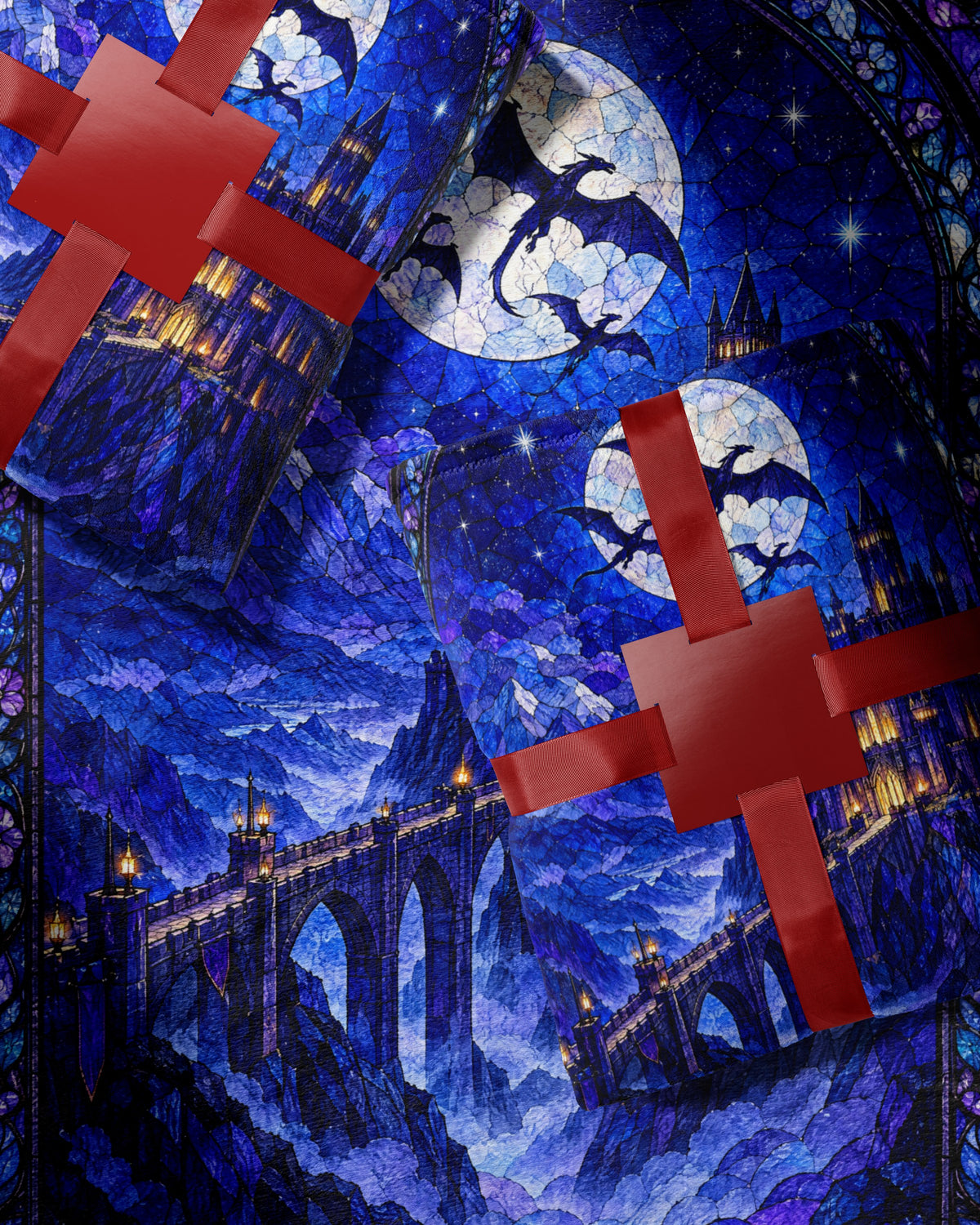 Basgiath by Night Stained Glass Velveteen Plush Blanket wrapped as a gift