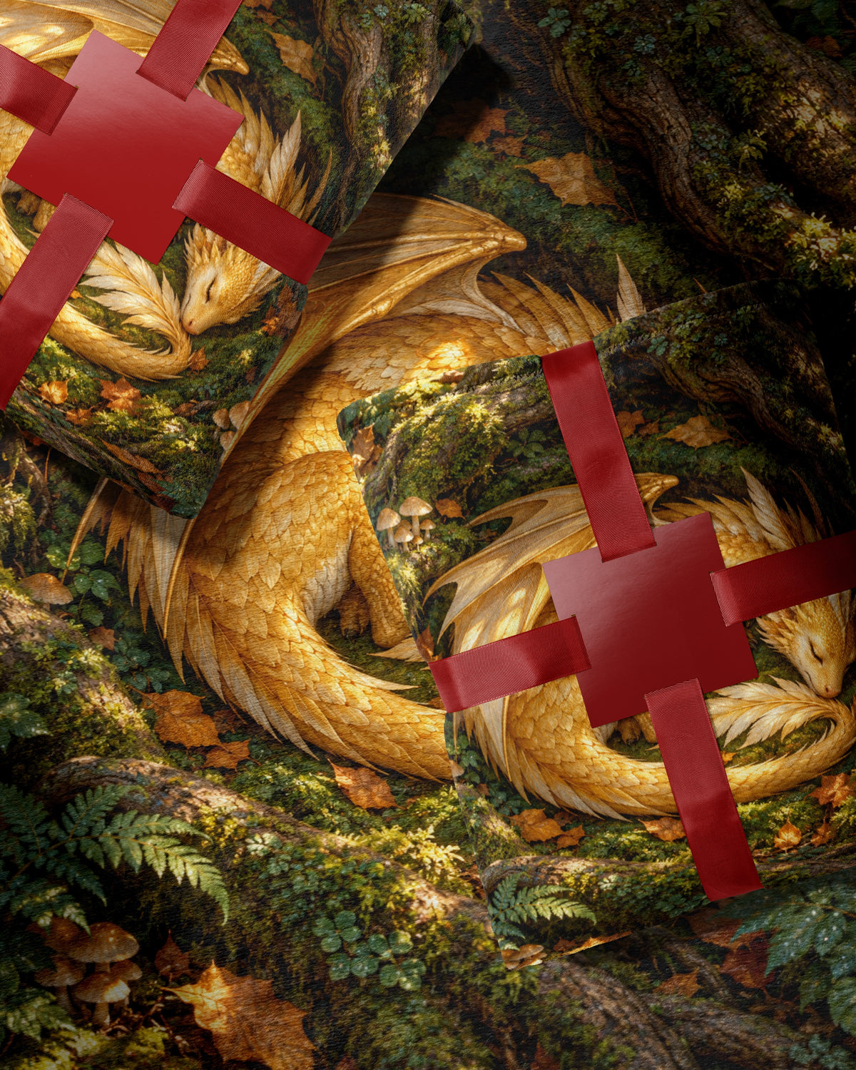 Golden Dragon Velveteen Plush Blanket wrapped as a gift