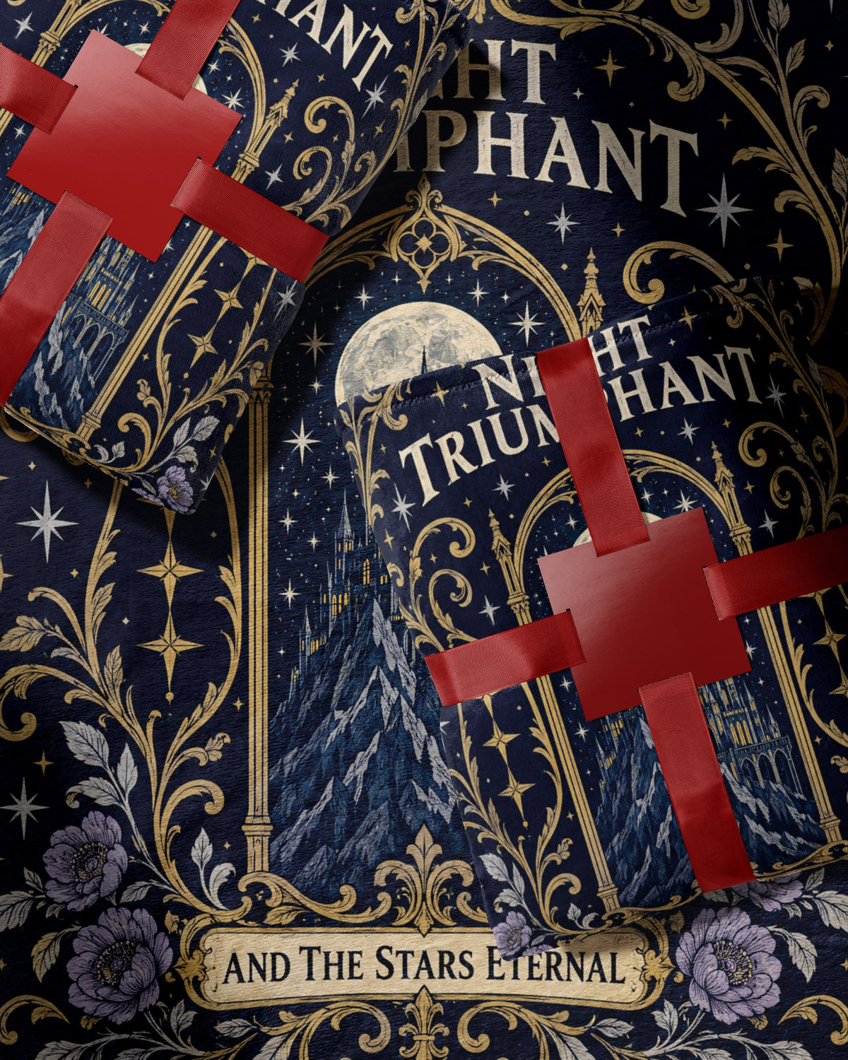 Night Triumphant Crest Velveteen Plush Blanket wrapped as a gift