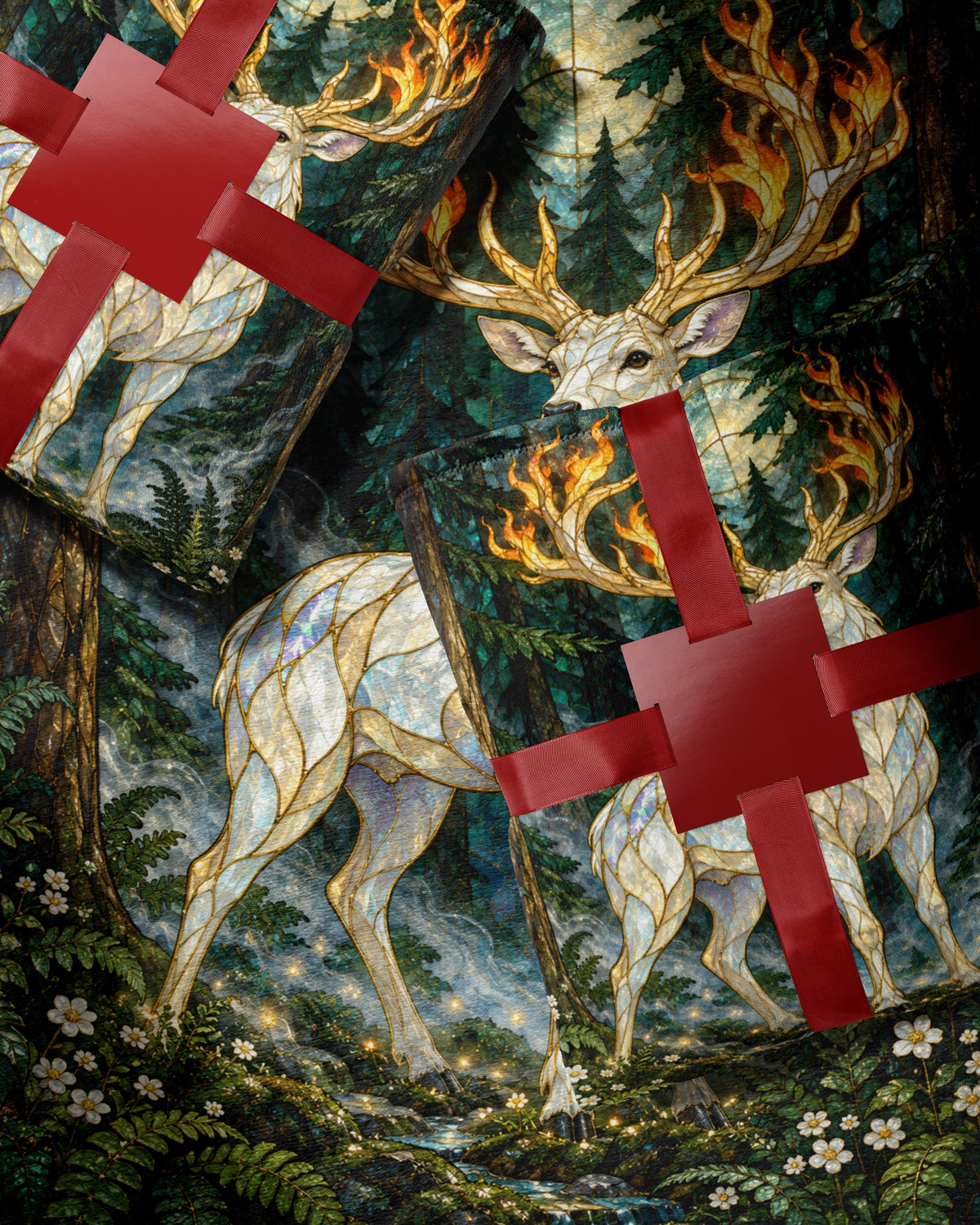 Terrasen Stag Velveteen Plush Blanket wrapped as a gift