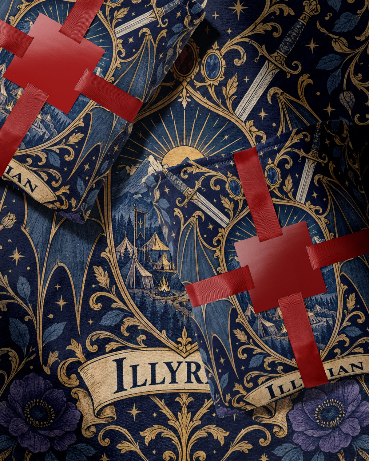 Illyrian Crest Velveteen Plush Blanket wrapped as a gift