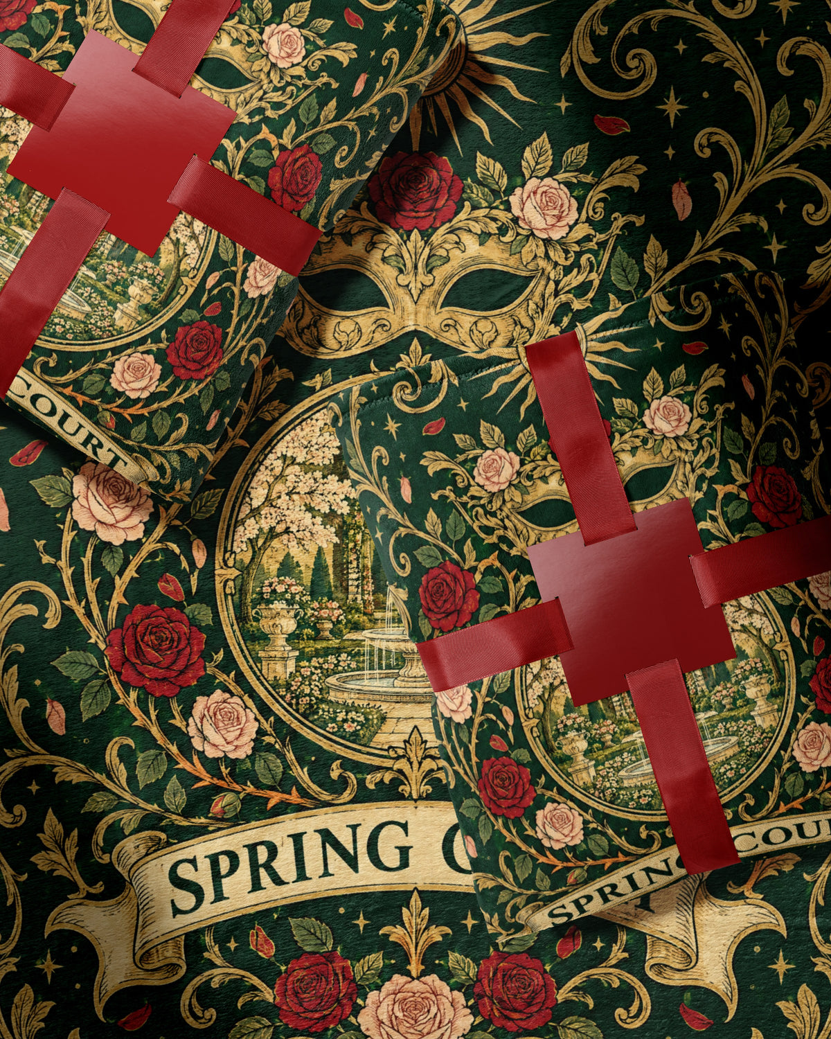 Spring Court Masquerade Crest Velveteen Plush Blanket wrapped as a gift