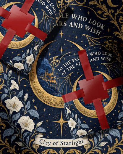 Velaris City of Starlight Crest Velveteen Plush Blanket wrapped as a gift