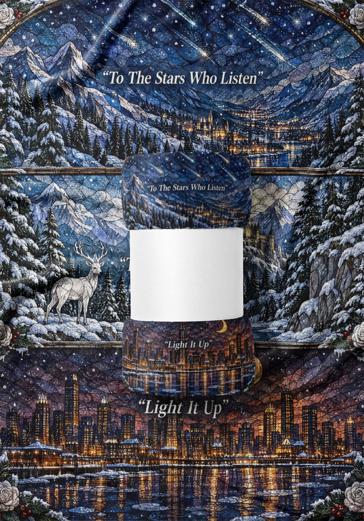 Winter Maasverse Stained Glass Velveteen Plush Blanket draped