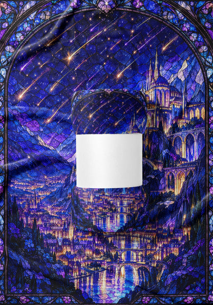 Starfall over Velaris Stained Glass Velveteen Plush Blanket draped