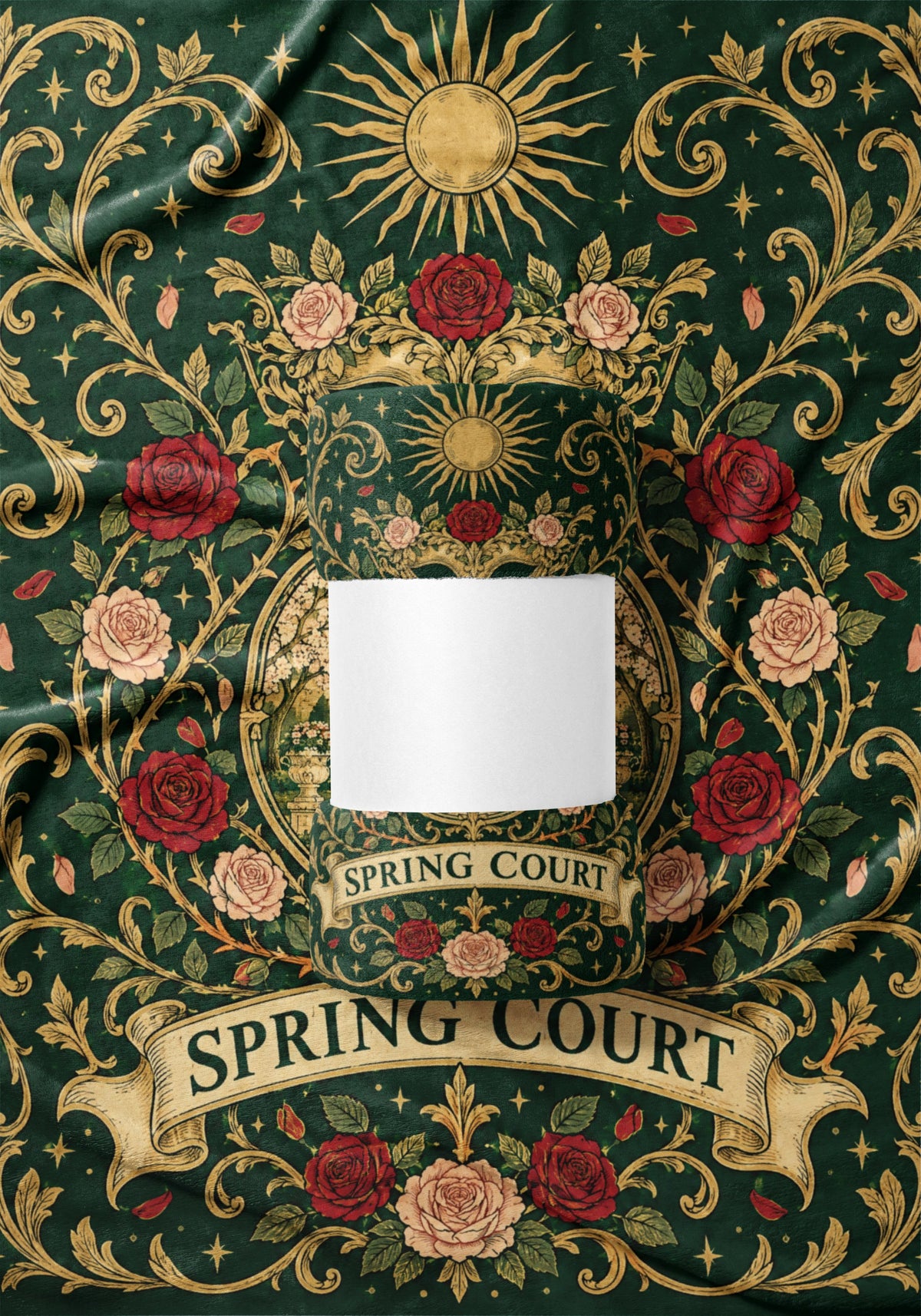 Spring Court Masquerade Crest Velveteen Plush Blanket draped