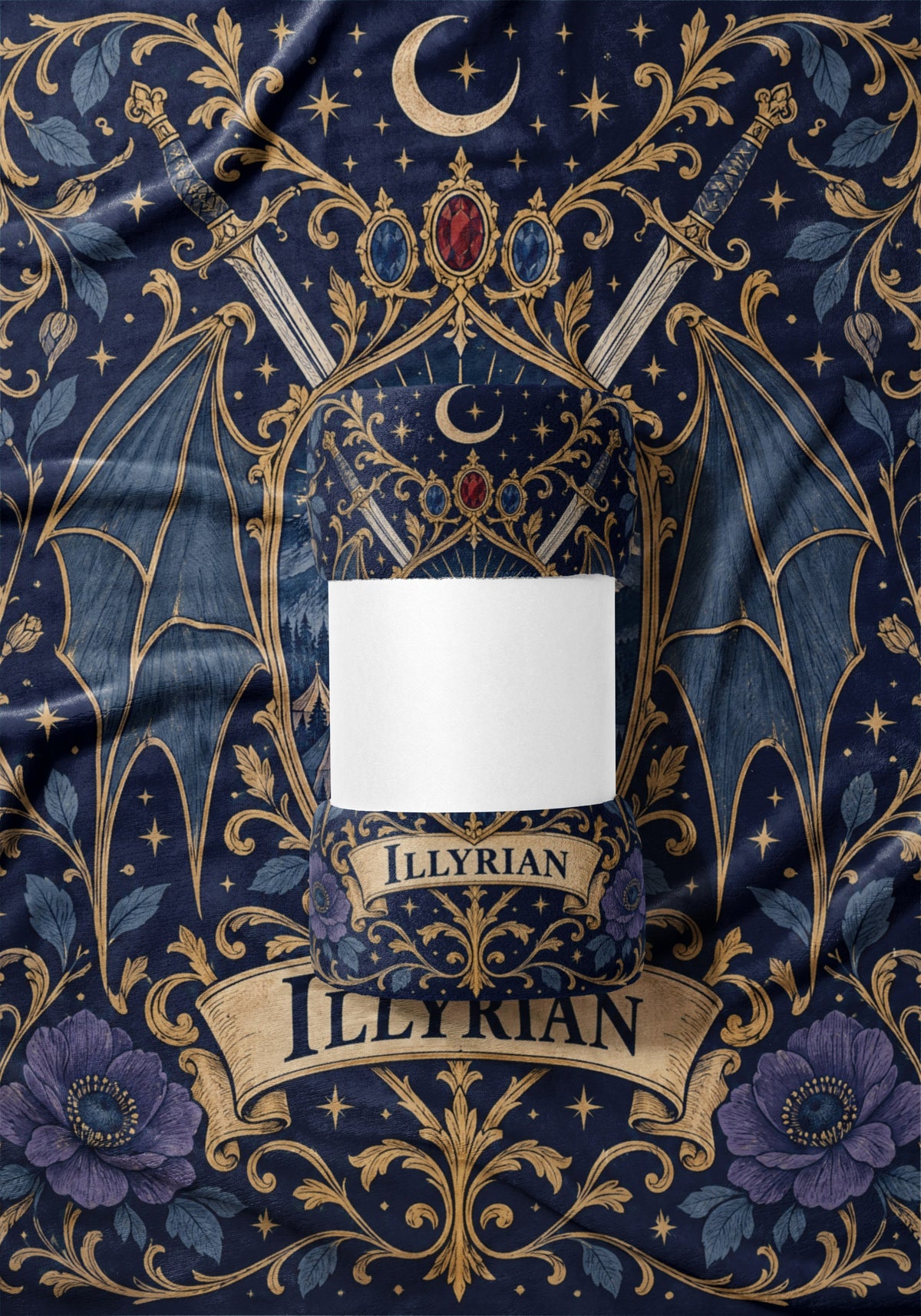 Illyrian Crest Velveteen Plush Blanket draped