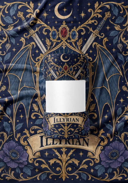 Illyrian Crest Velveteen Plush Blanket draped