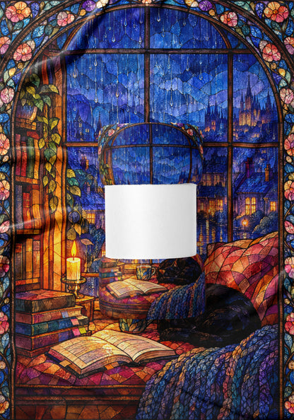 The Reader's Window Stained Glass Velveteen Plush Blanket draped